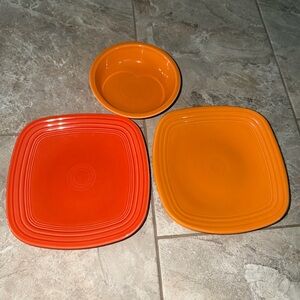 Orange Square Dinnerware Set from Fiesta Luncheon Plates and Bowl